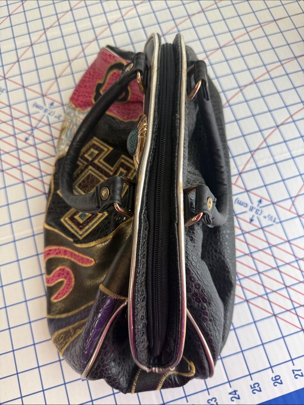 Vintage 90s NAS Bags Patchwork Maximalist Embossed Satchel Purse - Picture 4 of 16